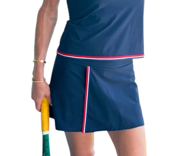 Le Club Tennis Skirt - Blue w Tricolore Ribbon