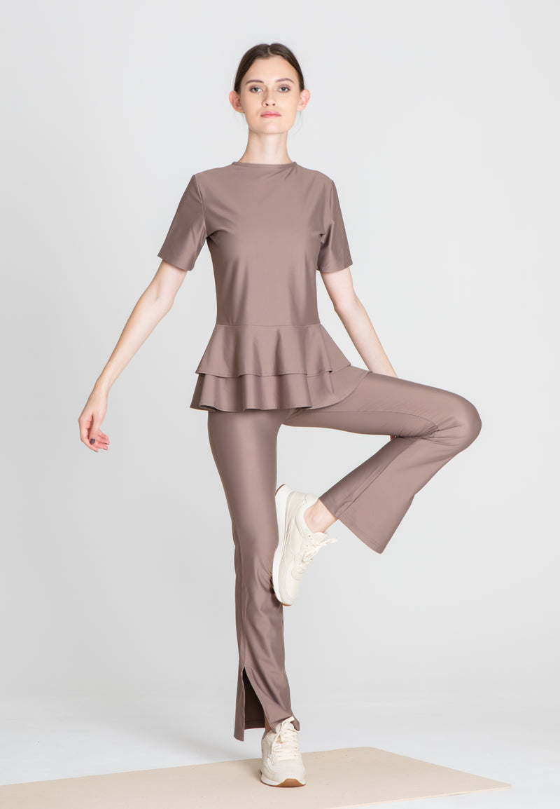 The Flounce Sport Top - Warm Taupe